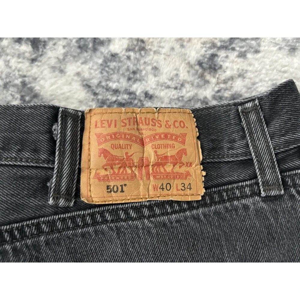 Levis 501 Jeans Mens 40x34 (Fits 38x32) Black Denim Straight Leg Button‎ Fly